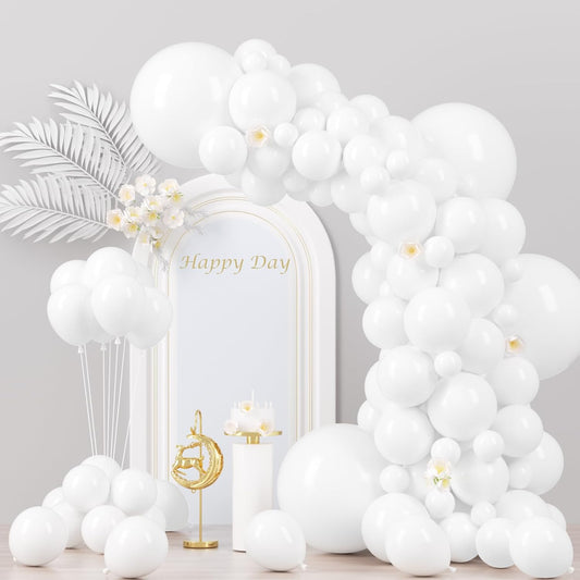 Voircoloria White Latex Balloons - 130pcs Assorted Sizes for Birthday, Baby Shower & Wedding Decor