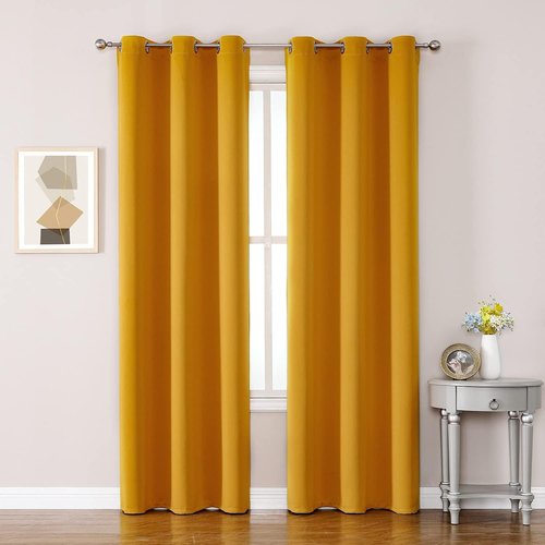 ChrisDowa Grommet Blackout Curtains - Thermal Insulated Room Darkening Panels, Mustard Yellow, 42W x 84L