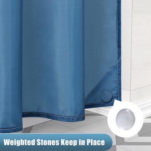 OLANLY Luxury Blue and White Ombre Shower Curtain Sets with 12 Hooks, Waterproof and Washable Decorative Shower Curtains for Bathroom, 72x72 Inches
