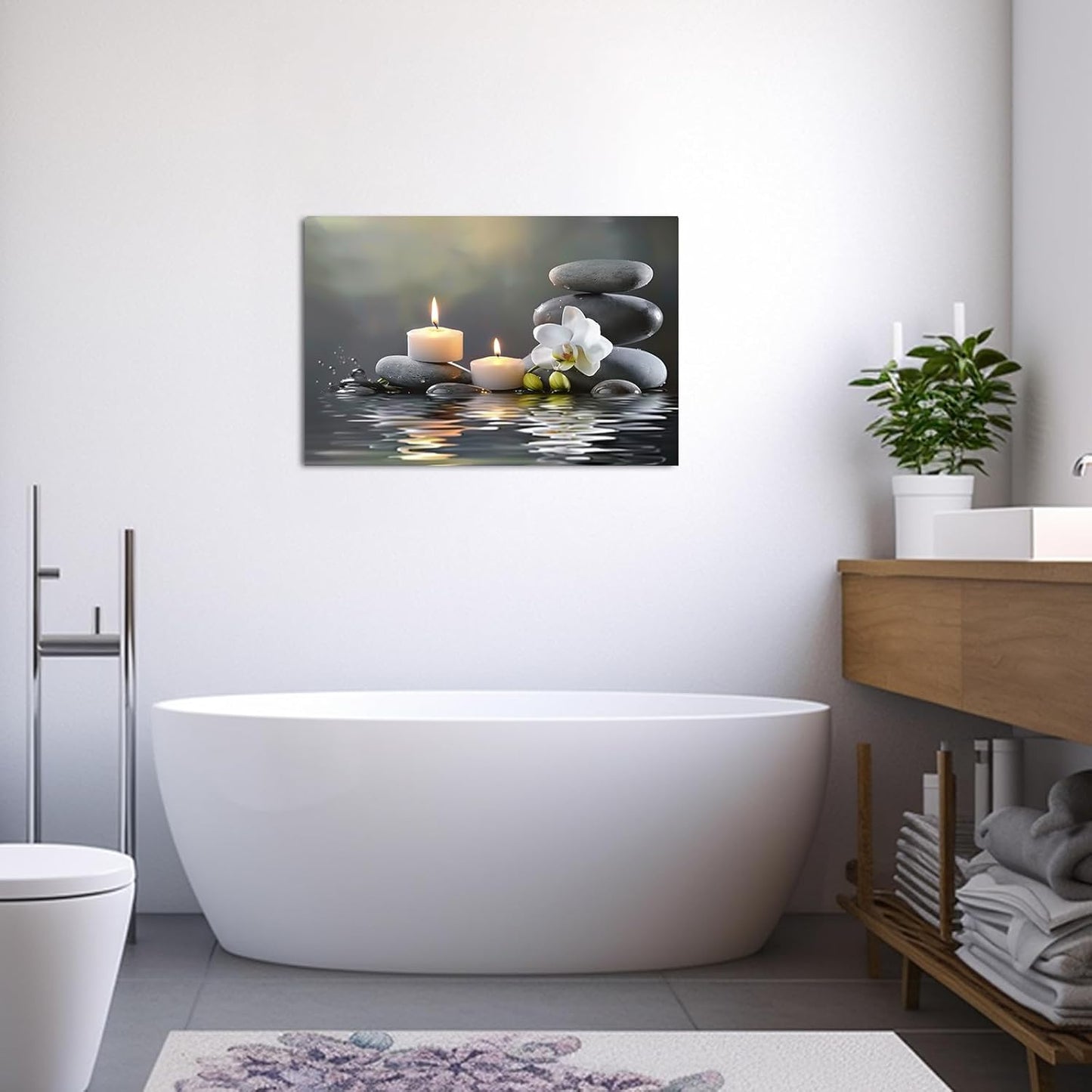 PBXBJY Orchid Flower Wall Art - Zen Stone Canvas Painting for Meditation | 12" x 18" White Decor