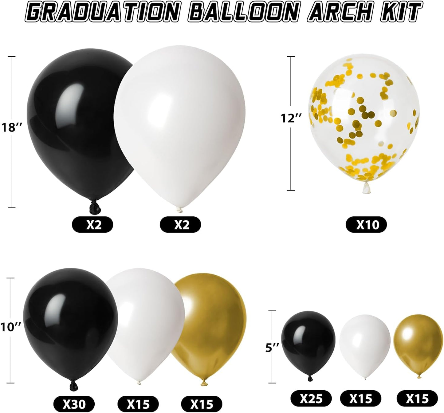 Regine Switzerland Graduation Decorations - 2026 Party Set with 129pcs Balloons & Arch Garland - Black