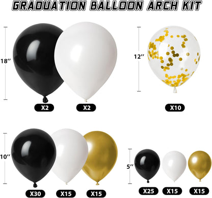 Regine Switzerland Graduation Decorations - 2026 Party Set with 129pcs Balloons & Arch Garland - Black