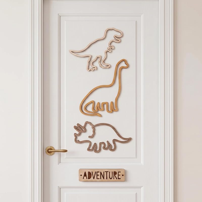 Three-Piece Wooden Dinosaur Wall Decor Set for Nursery