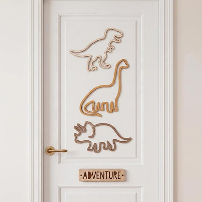 Three-Piece Wooden Dinosaur Wall Decor Set for Nursery