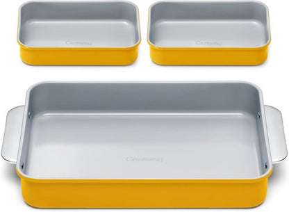 Caraway Nonstick Baking Pan Set - 2x 9" x 6.5" & 1x 9" x 13" - Non-Toxic, PTFE & PFOA Free - Durable Aluminized Steel for Casseroles & Lasagna - Marigold