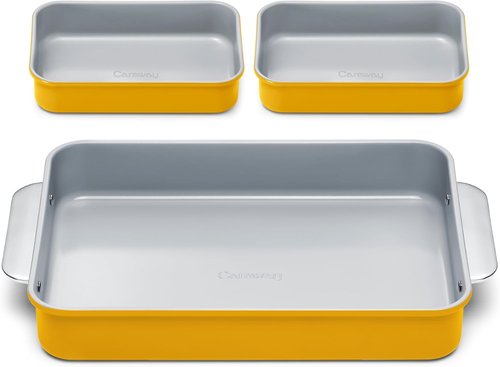 Caraway Nonstick Baking Pan Set - 2x 9" x 6.5" & 1x 9" x 13" - Non-Toxic, PTFE & PFOA Free - Durable Aluminized Steel for Casseroles & Lasagna - Marigold