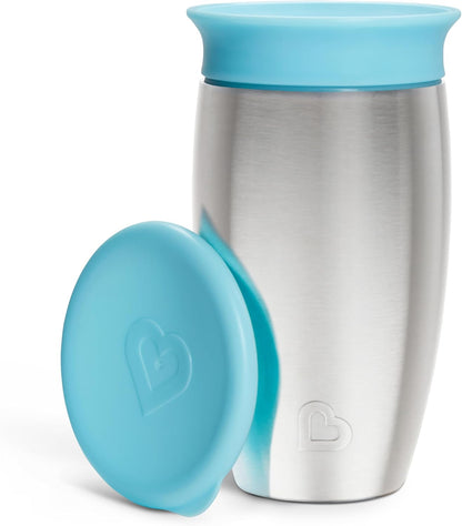 Munchkin Stainless Steel Sippy Cups - Spill Proof Miracle 360 Design | Insulated 10 Ounce, Blue