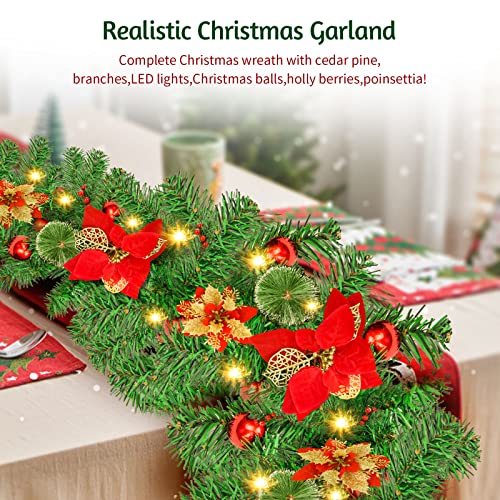 Pre-Lit Christmas Garland with LED Lights 9 Ft Indoor Outdoor Holiday Decor