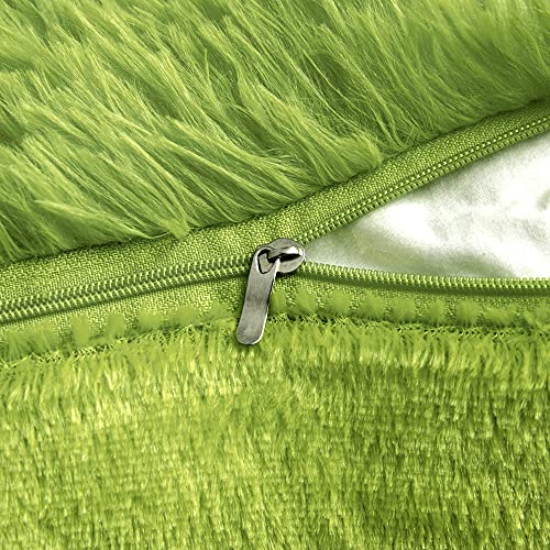 Christmas Plush Pillow Covers 18x18 Grinch Green Pack of 2 - Faux Fur Decor