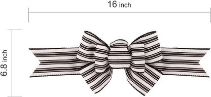 Meseey Wired Ribbon Bows - Handmade Black and White Striped Burlap for Wreaths & Gift Wrapping | 2 Pcs
