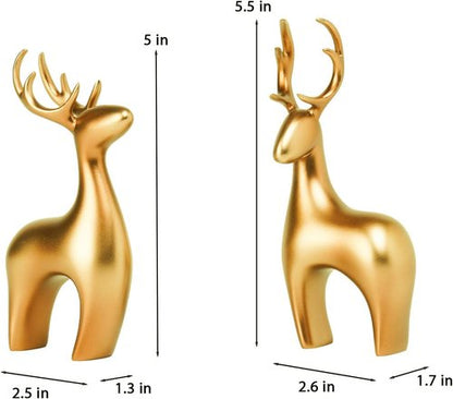 Braxio Deer Statue | Elegant Gold Reindeer Sculptures - 2pcs Resin Figurines for Home Decor