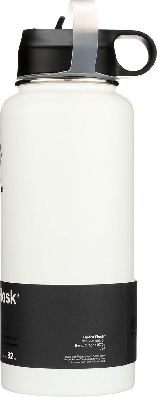 Hydro Flask Vacuum Insulated Water Bottle - Wide Mouth with Straw Lid | 32-Ounce, White