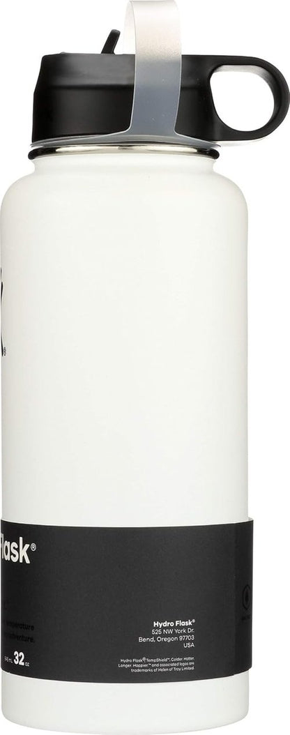 Hydro Flask Vacuum Insulated Water Bottle - Wide Mouth with Straw Lid | 32-Ounce, White