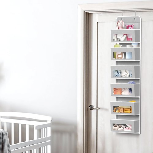 Simple Houseware 6 Clear Window Pocket Over Closet Door Storage Hanging Organizer for Bedroom, Bathroom, Pantry, Gray