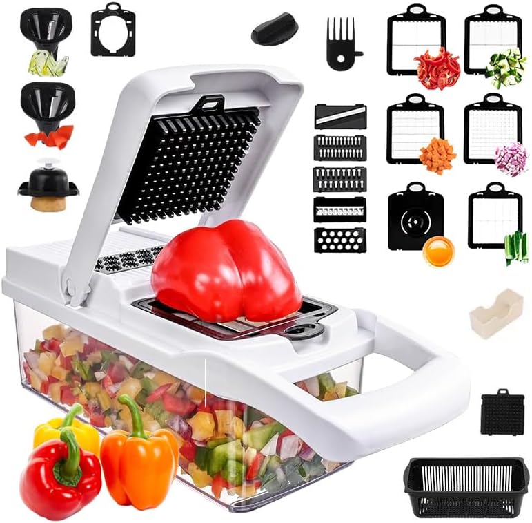 Vegetable Chopper 22-in-1 by [Brand Name] - 8 Blades, Onion Mincer & Egg Slicer with 1.3L Container