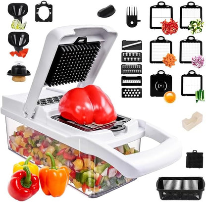 Vegetable Chopper 22-in-1 by [Brand Name] - 8 Blades, Onion Mincer & Egg Slicer with 1.3L Container