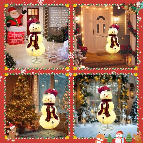 60 Inch LED Lighted Christmas Snowman Outdoor Decoration with Collapsible Design
