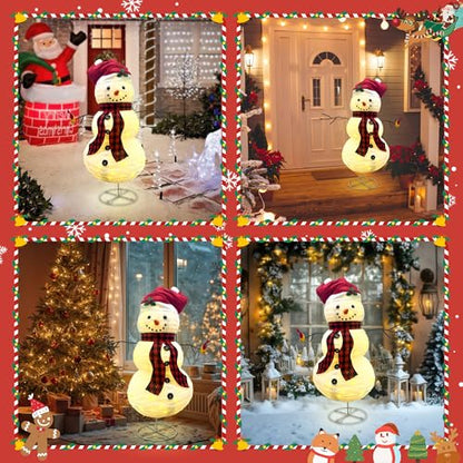 60 Inch LED Lighted Christmas Snowman Outdoor Decoration with Collapsible Design