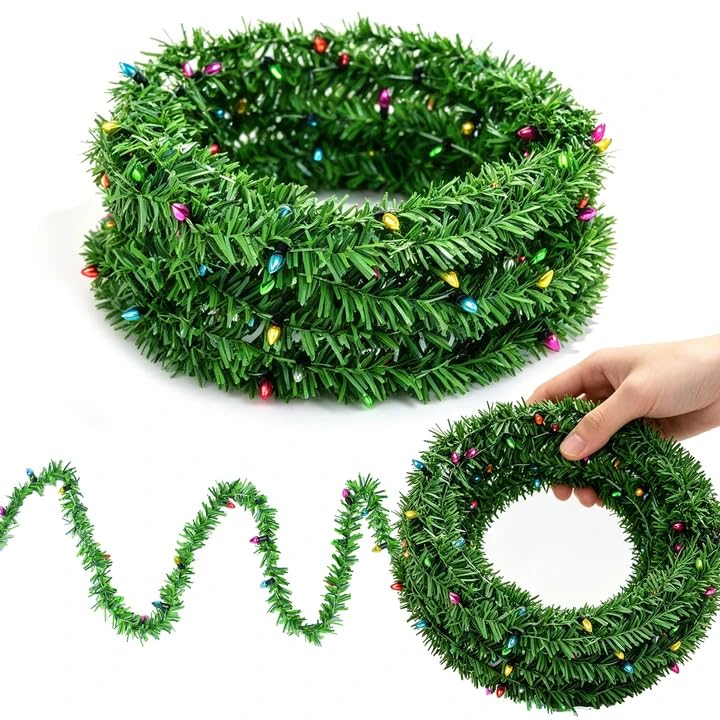 50Ft Christmas Artificial Pine Garland with Fake String Lights - With Fake String Light / 50Ft 0.59in