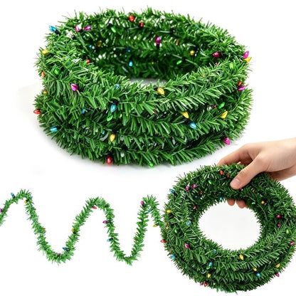 50Ft Christmas Artificial Pine Garland with Fake String Lights - With Fake String Light / 50Ft 0.59in