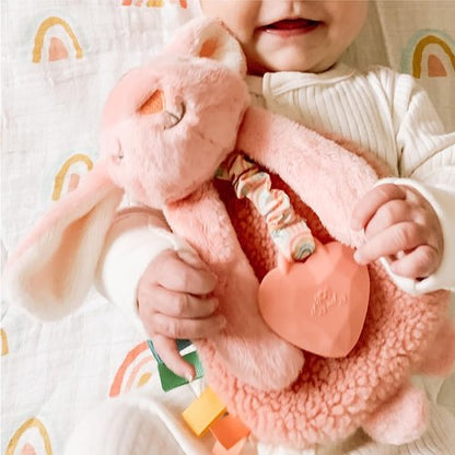 Itzy Ritzy - Itzy Lovey Baby Blanket with Teether & Textured Ribbons | Crinkle Sound, Sherpa Fabric (Pink Bunny)