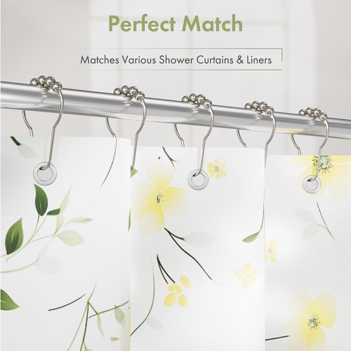 Amazer Shower Curtain Hooks, Decorative Rust Proof Stainless Steel Shower Curtain Hooks for Bathroom Shower Rods Set of 12, Polished Nickel