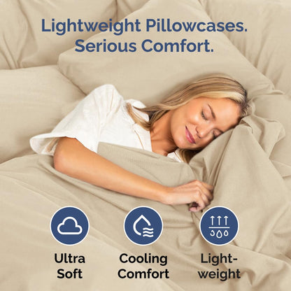 Standard Pillow Cases Set of 2 - Ultra-Soft Hotel Quality Pillowcase Covers - Comfy & Wrinkle Free - Stain and Fade Resistant - Machine Washable Pillow Protectors - 2 Piece Set - Standard Size Cream