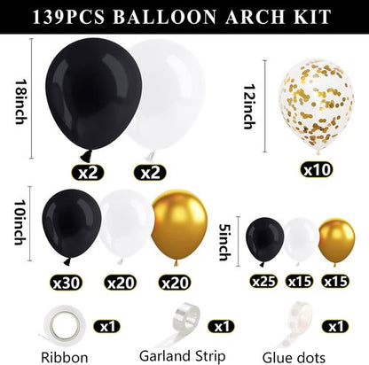 DAZONGE Graduation Decorations 2026 - Black and Gold Set with 4 Grad Boxes, 139pcs Balloon Arch & 4 Light Strings