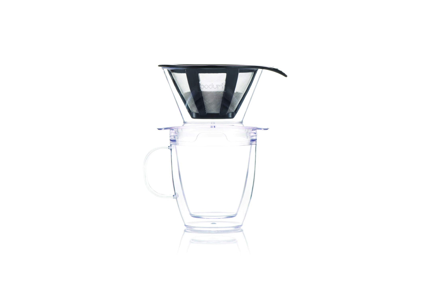 Bodum 12oz Pour Over Coffee Dripper Set w/ Double Wall Mug and Reusable Permanent Filter, Plastic, BPA-Free, Clear