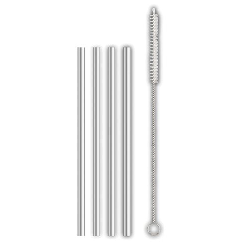 HIC Kitchen Bar Reusable Cocktail Straws with Cleaning Brush, 18/8 Stainless Steel, Set of 4