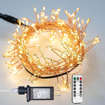 1000LED 100FT Firecracker Fairy Lights Plug-In Warm White, 10-Mode Dimmable Outdoor Indoor