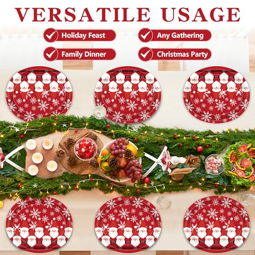 50 Pcs Christmas Paper Plates - Santa Snowflake Oval Disposable Dinnerware 12.2x10.2 Inch