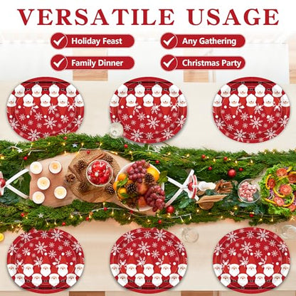 50 Pcs Christmas Paper Plates - Santa Snowflake Oval Disposable Dinnerware 12.2x10.2 Inch