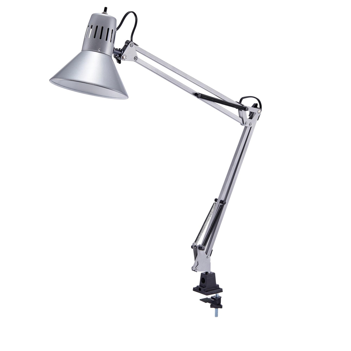 Bostitch Office VLF100-SLV Swing Arm Desk Lamp with Clamp Mount, 36" Reach with Multi-Joint Adjustment, Includes Replaceable LED Bulb (VLF), Silver