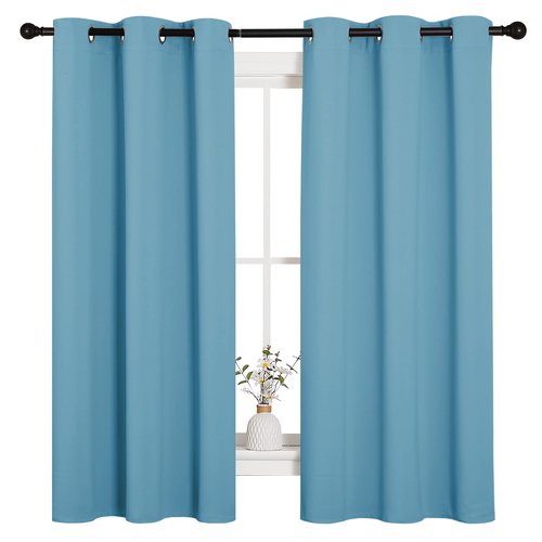 NICETOWN Window Treatment Thermal Insulated Solid Grommet Room Darkening Curtains/Drapes for Bedroom (Set of 2 Panels, 42 by 63 inches Long, Teal Blue=Light Blue)