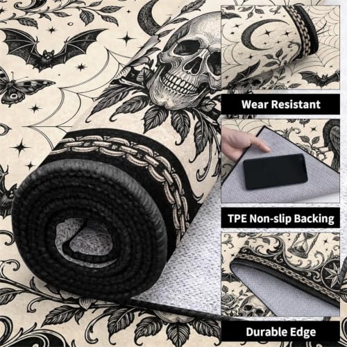 Dark Gothic Crow Spider Area Rug 3x5 ft Vintage Skull Hourglass Floor Mat Pattern 3