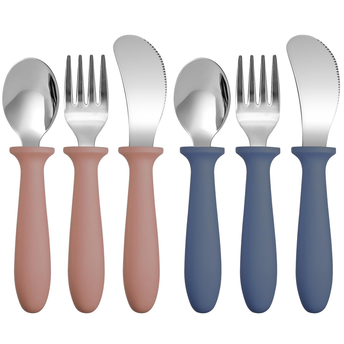 Pimoys 6 Pieces Toddler Utensils Forks,Spoons and Knives,Kids Silverware Set with Plastic Handle Stainless Steel Toddler Silverware,Dishwasher Safe