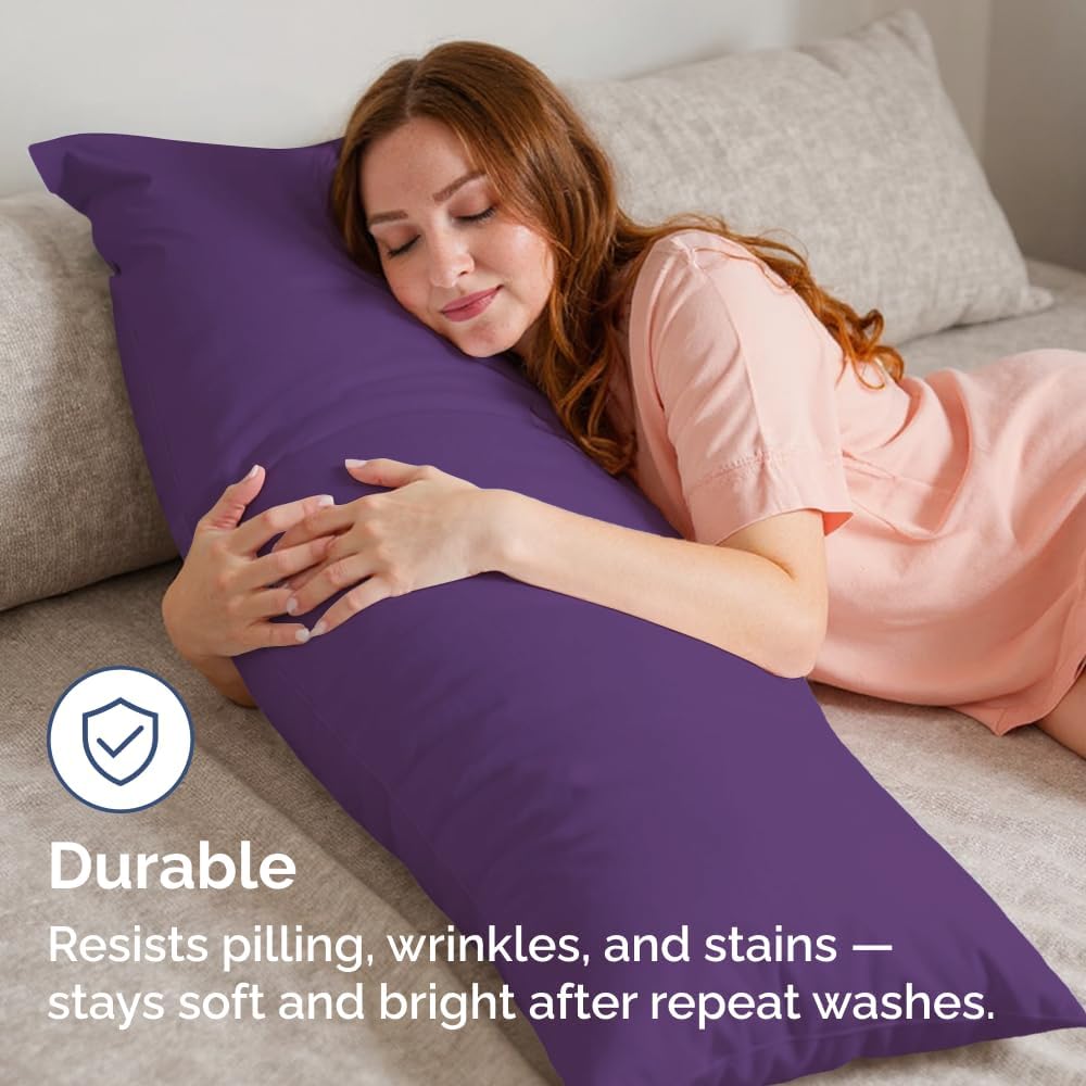 Skiennix Body Pillowcases Set of 2 | 20x54 Long Soft Covers for Side Sleepers - Comfy, Breathable, Machine Washable (Purple)