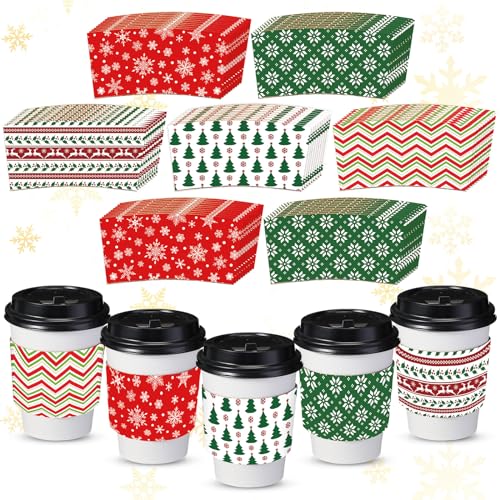 Cute Christmas Coffee Cup Sleeves 200 Pack Disposable Double Layer Covers for 12-16 oz Hot Cold Drinks