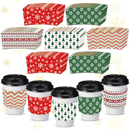 Cute Christmas Coffee Cup Sleeves 200 Pack Disposable Double Layer Covers for 12-16 oz Hot Cold Drinks