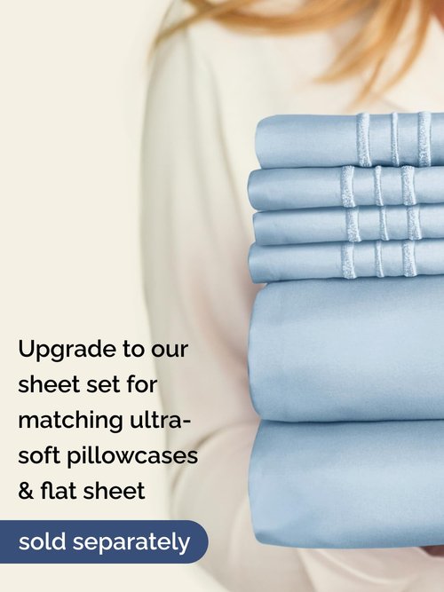 Extra Deep Twin XL Fitted Sheet - Hotel Luxury Single Fitted Sheet Only - Easily Fits 18 inch to 24 inch Mattress - Ultra Soft, Wrinkle & Fade Free w/Extra Deep Pocket - Breathable & Comfy - Sky Blue