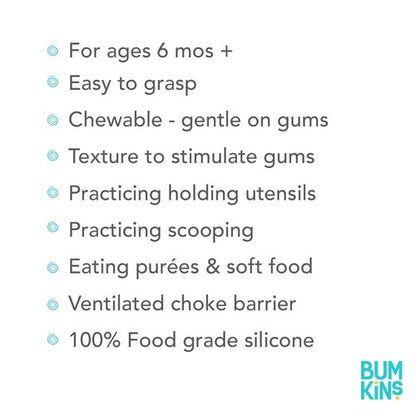 Bumkins Baby Utensils Set - Chewtensils Silicone Spoons & Fork for Self-Feeding | Soft Practice Tools for 6 Months+ - Sand Beige