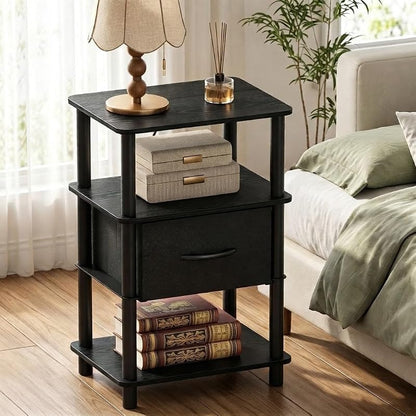 Nightstand with Charging Station - Black, 15.8 W x 11.8 D x 24.4 H (Variation: Black+Charging Station)