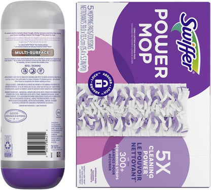 Swiffer Power Mop Refill Pack - All-Purpose Floor Cleaner for Tile, Vinyl, Wood | 5 Pads + Lavender Solution