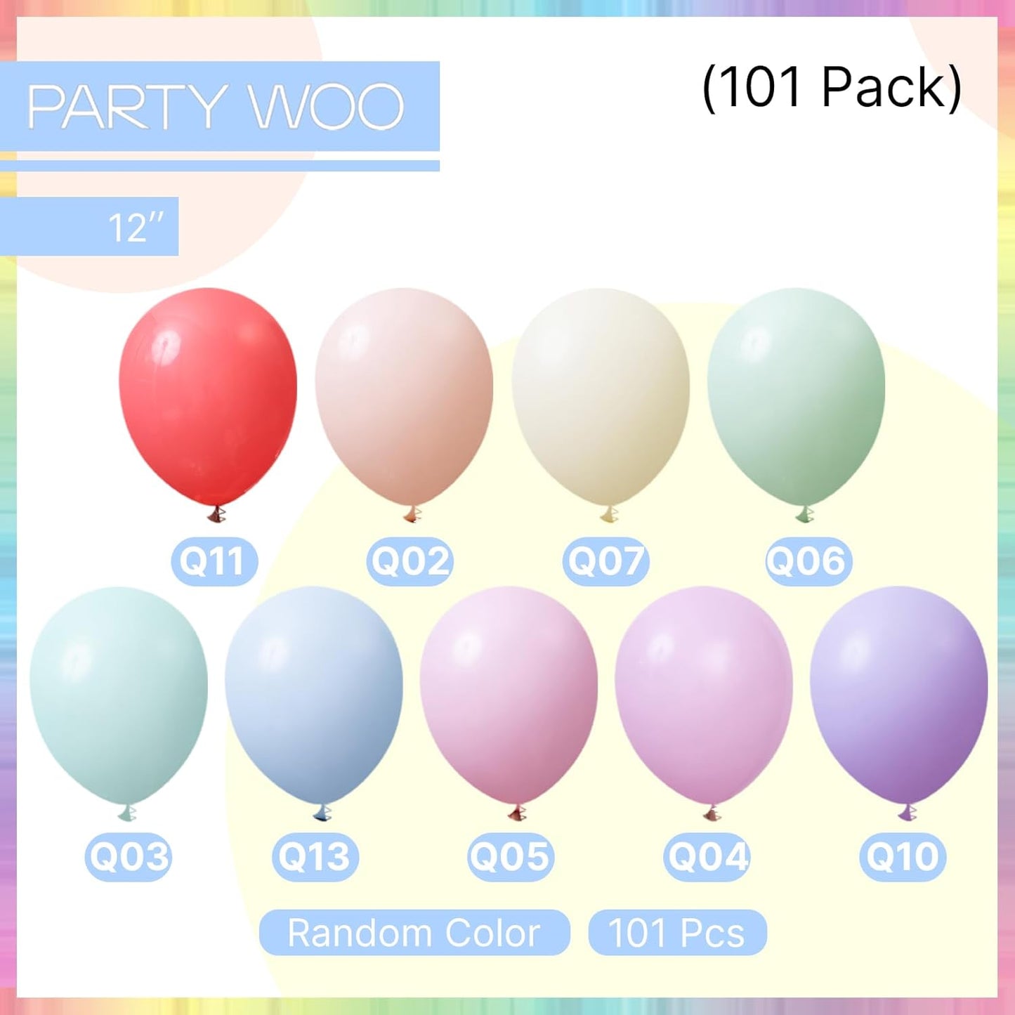 PartyWoo Pastel Rainbow Balloons - 101pcs 12 Inch Latex for Baby Showers, Engagements & Birthdays