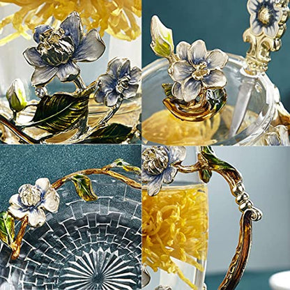 11oz Fancy Flower Tea Cup with Lid and Spoon - Mother's Day Gift