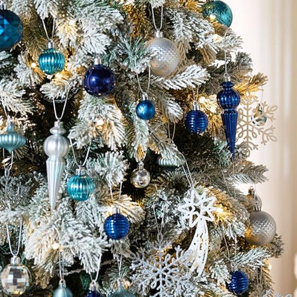 Valery Madelyn Navy Blue & Silver Shatterproof Christmas Ornament Set, 60ct - Var Blue Silver