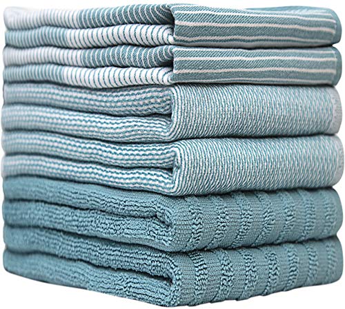 Premium Kitchen Towels 20”x 28”- 6 Pack| Large Cotton Kitchen Towels | Hand Towels for Kitchen | Flat & Terry Towel | Dish Towels | Highly Absorbent Tea Towels Set with Hanging Loop | Red Striped