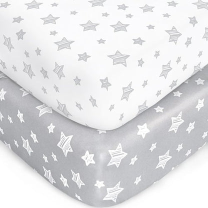 Crib Sheets for Boys or Girls - Soft & Breathable Fitted Sheets | 2-Pack for Standard Crib & Toddler Mattresses - Grey & White