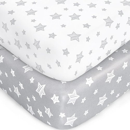 Crib Sheets for Boys or Girls - Soft & Breathable Fitted Sheets | 2-Pack for Standard Crib & Toddler Mattresses - Grey & White